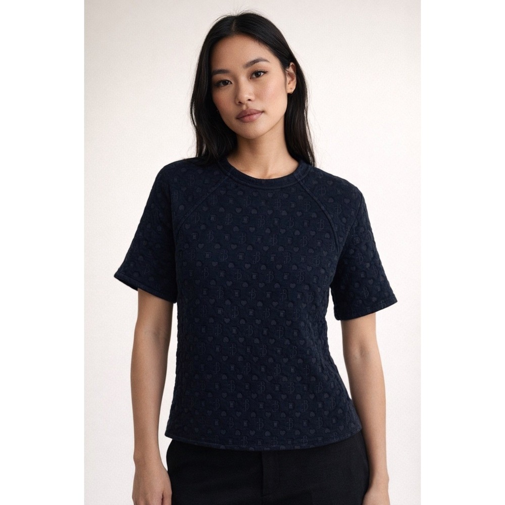 Juicy Couture Women's Top Quilted Shirt Black Short Sleeve